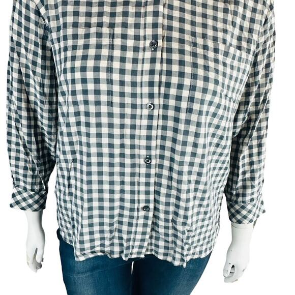 Van Winkle & Co Womans Sz Large Blouse Plaid 3/4 Sleeve Button Front Grey - Picture 5 of 8